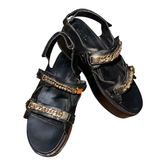 ASOS Black and Gold Sandals with Adjustable Ankle Strap - Picture 1 of 4